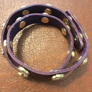Mialisia leather wrap bracelet, eggplant with goldtone snaps